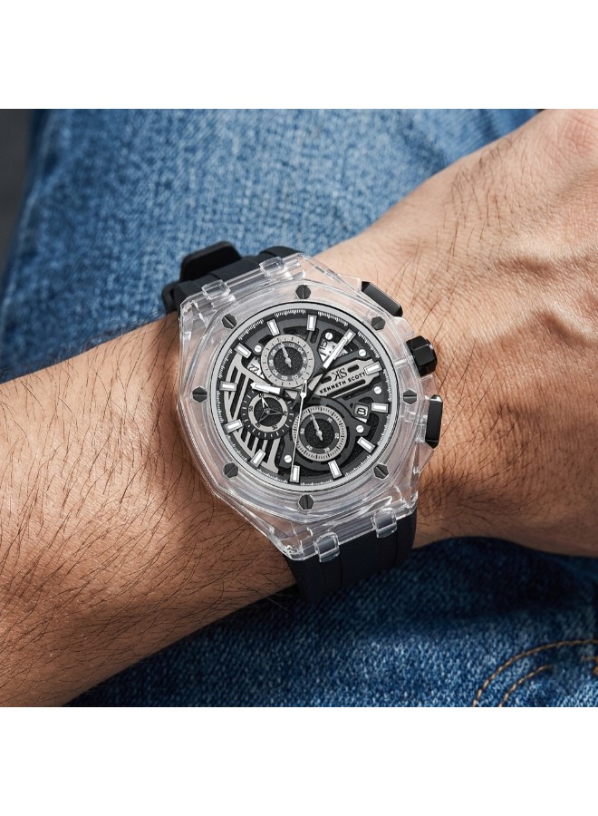 Kenneth Scott Men’s Chronograph Watch | Black Dial, 46mm, 30 m (3 ATM)