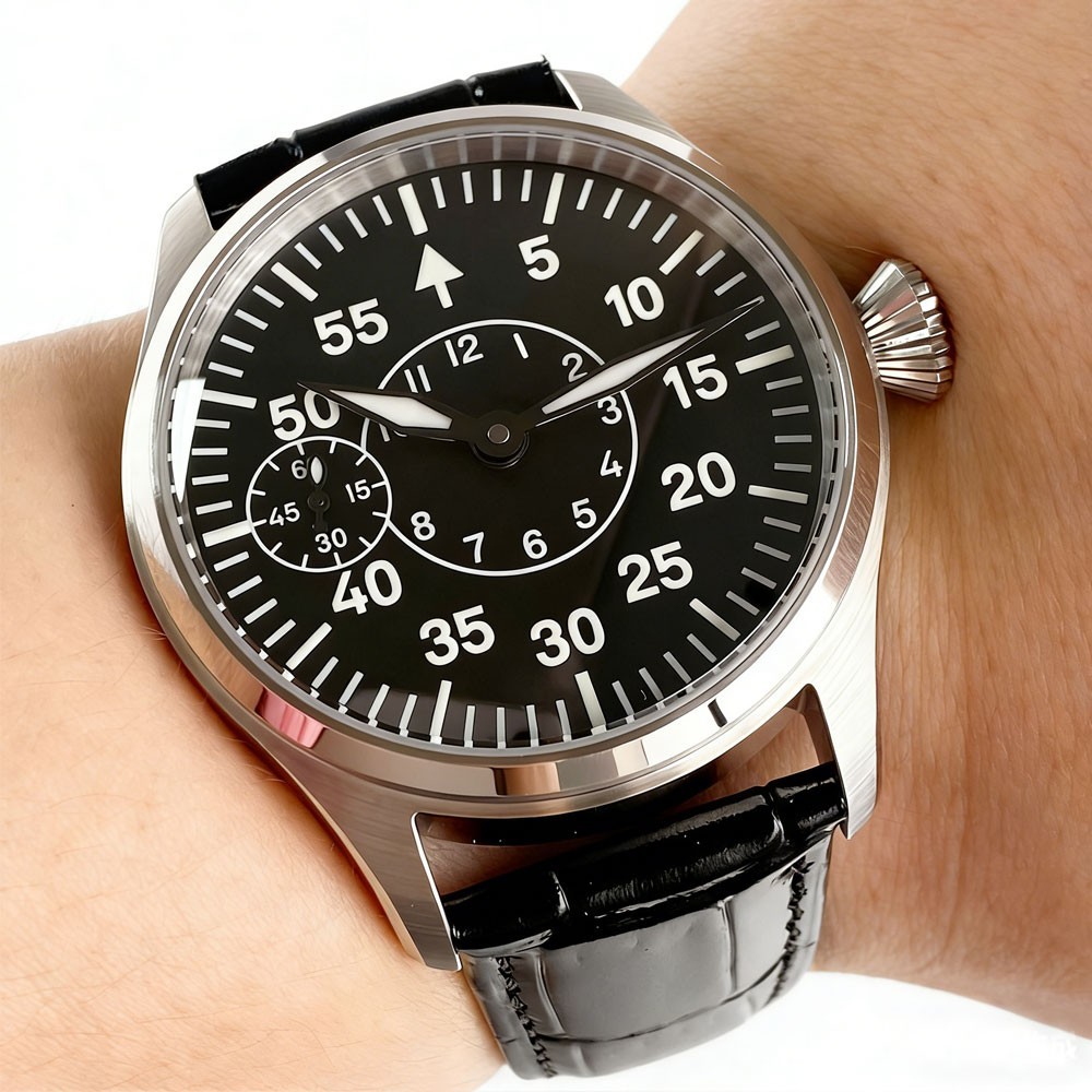 Tandorio New Sapphire Glass 42mm 6497 Hand-Wind Men Watches Black Dress Watch
