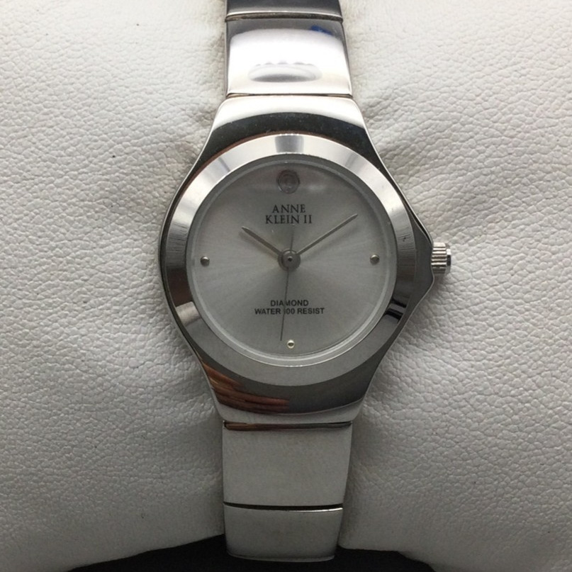 Anne Klein II Diamond Watch Womens 23mm Stainless Steel New Battery 5.75″