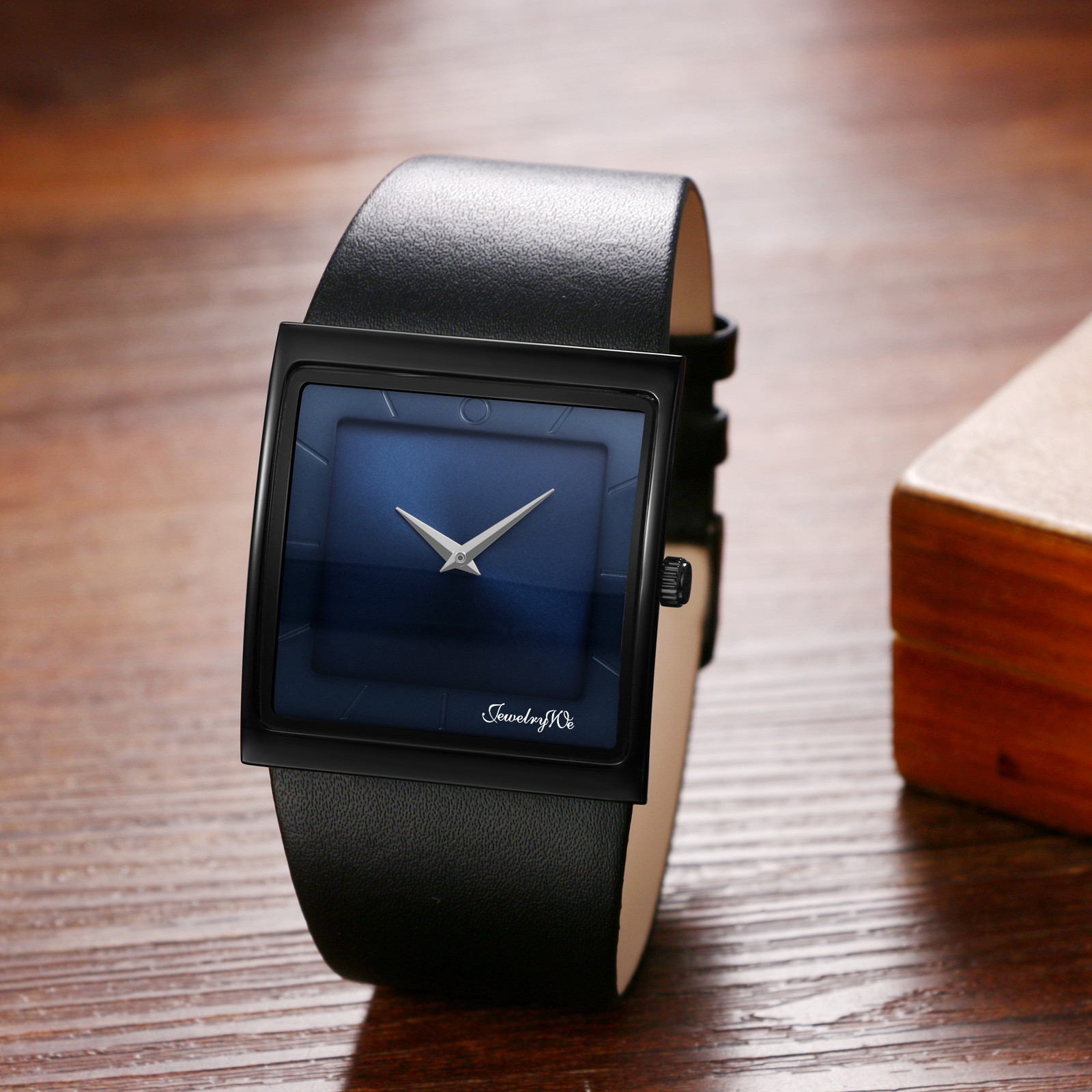 Leather Strap Square Analog Quartz Watch Japanese Movement Business Casual 3ATM
