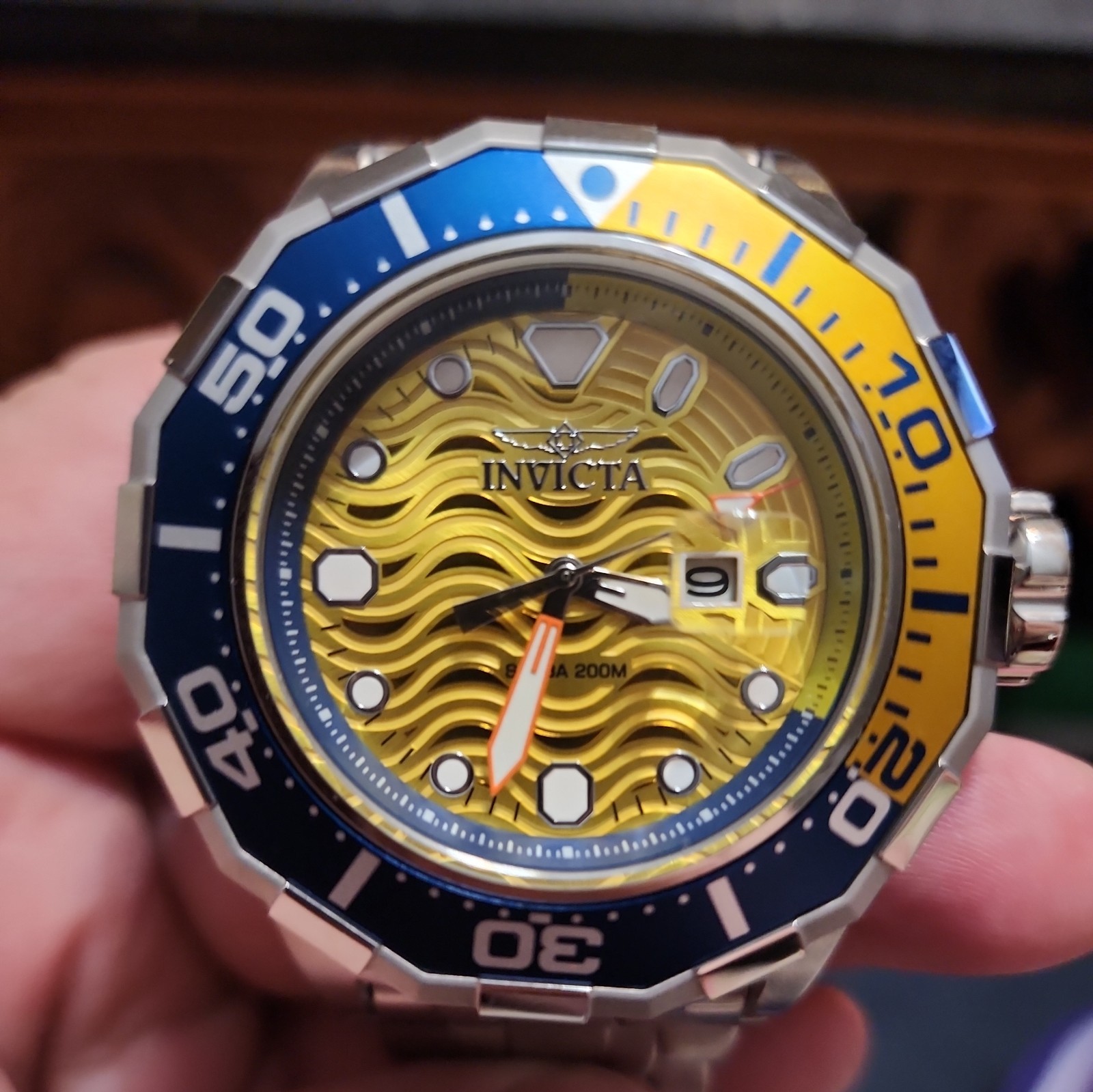 Invicta Pro Diver SCUBA Wave 200M Men’s 52mm Yellow Quartz Watch 47844