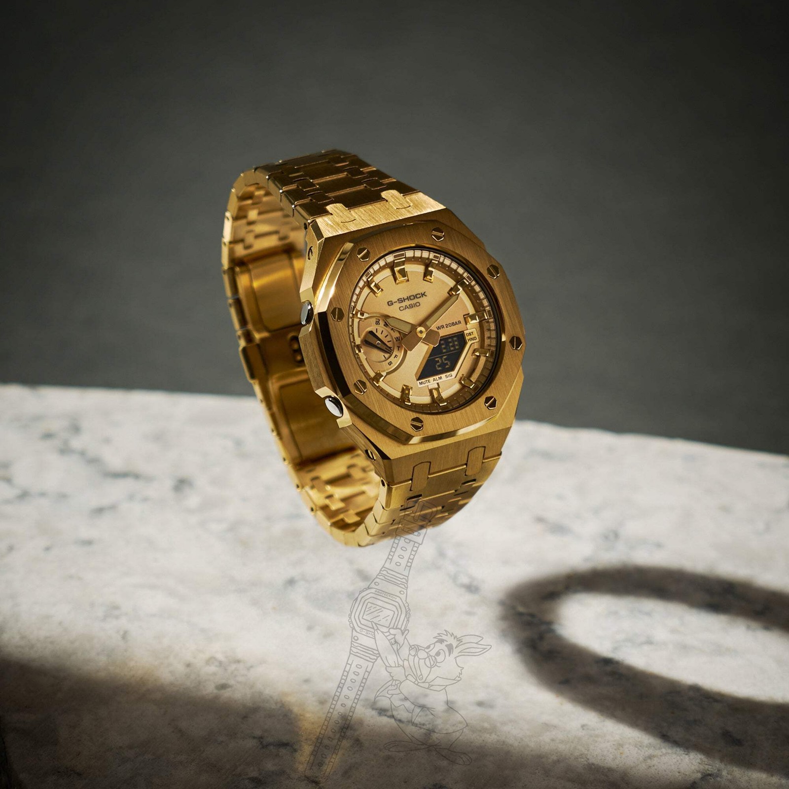 Casio GA-2100 G-Shock Watch w/ Gold Metal Case & Bracelet Mod – Gold Dial