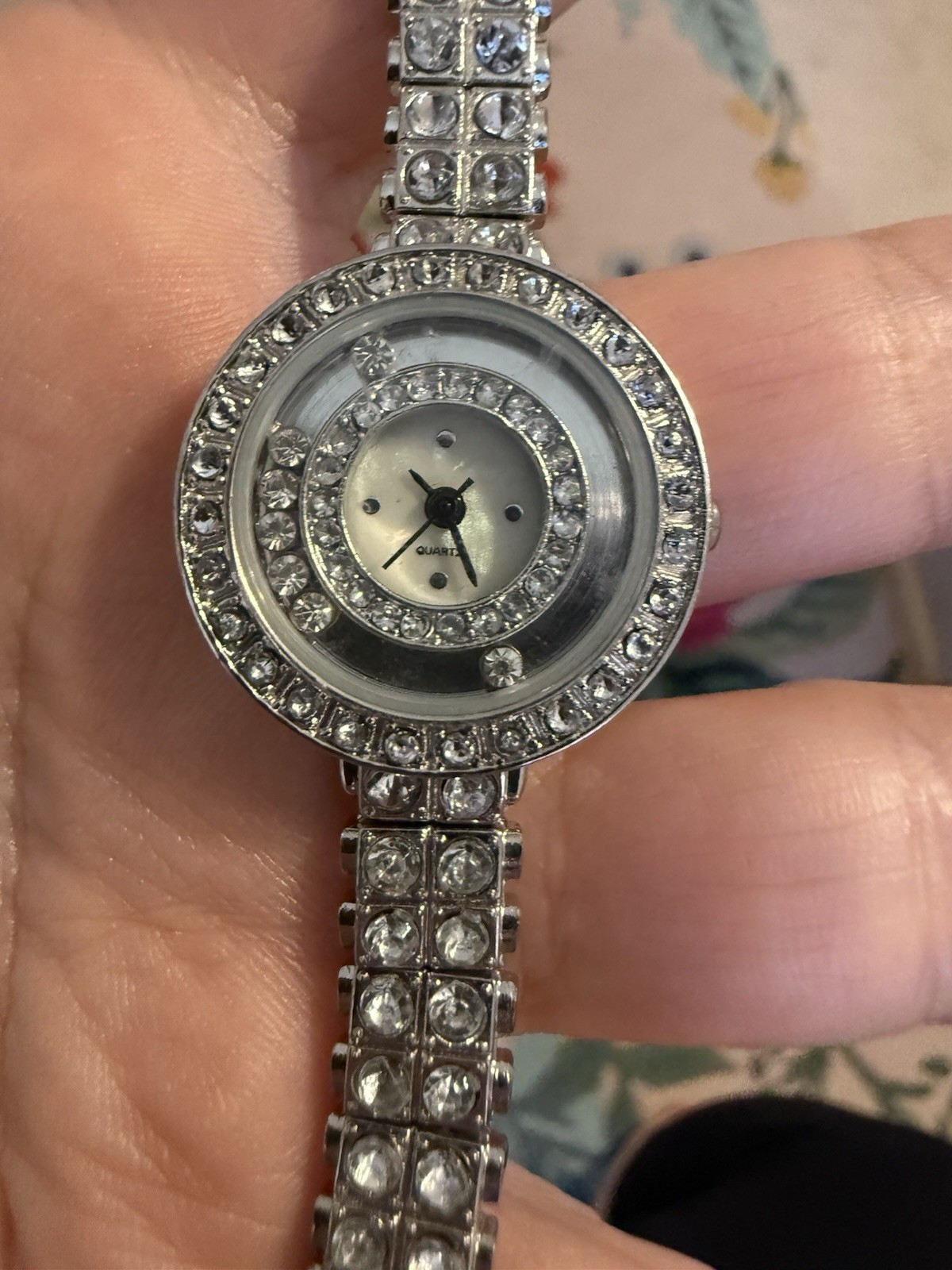 Accutime Watch Corp BN702 Silver Tone Rhinestone Quartz Dress Watch NEW