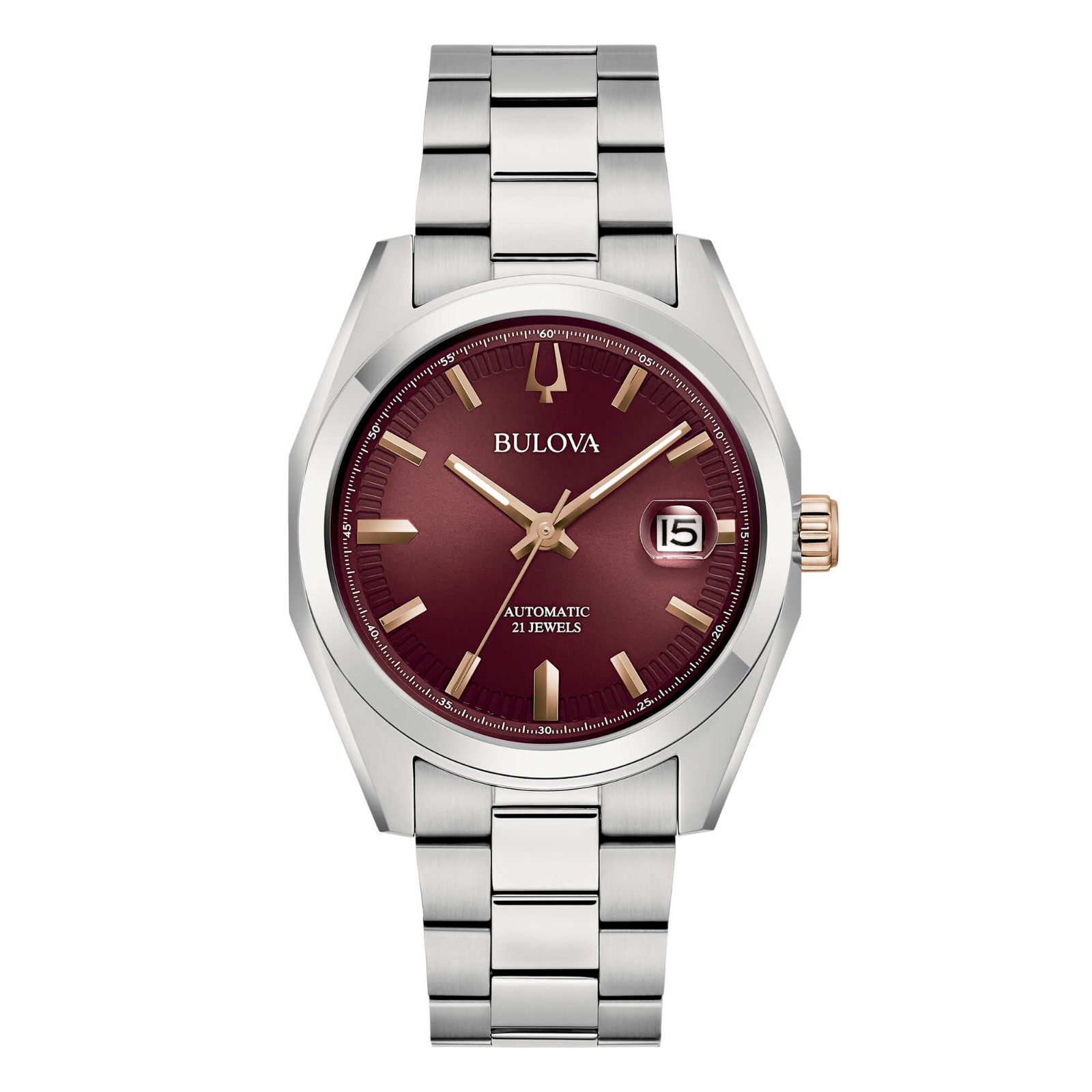 Bulova Surveyor Stainless Steel Burgundy Dial Automatic 98B422 Mens Watch