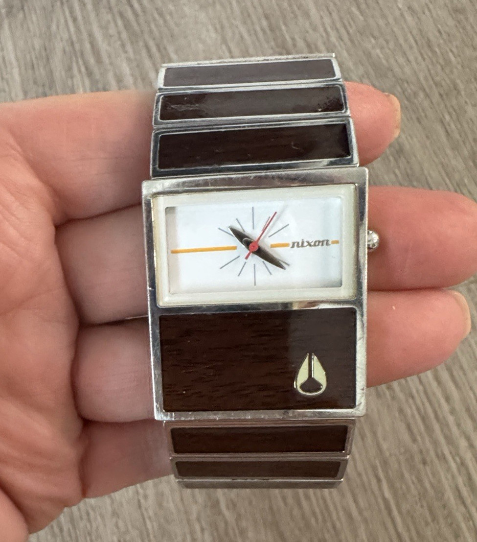 Nixon The Chalet Rectangle Analog Quartz Watch 30m Silver/Brown Bracelet