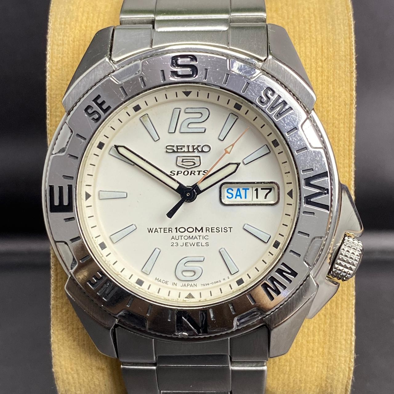 RARE Seiko 5 Sport “Field Explorer” Automatic 7s36-02r0 Compass Bezel Watch Men