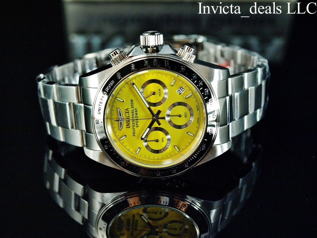 Rare Invicta Men’s 40mm SPEEDWAY DRAGSTER Chronograph YELLOW DIAL Silver Watch