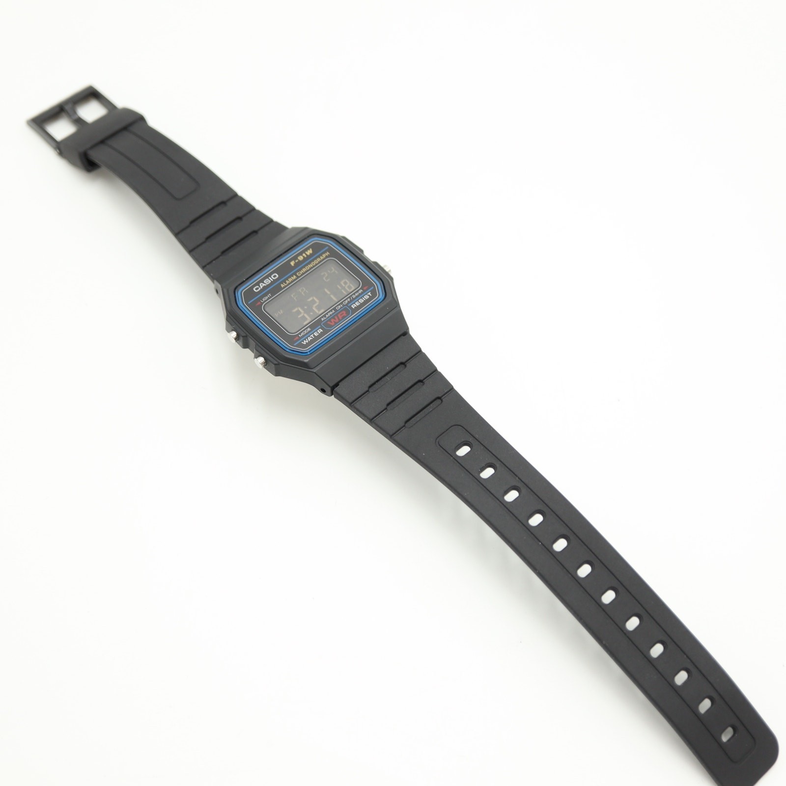 Casio F-91W Black Negative Display Digital 35mm Watch Alarm Chrono w New Battery