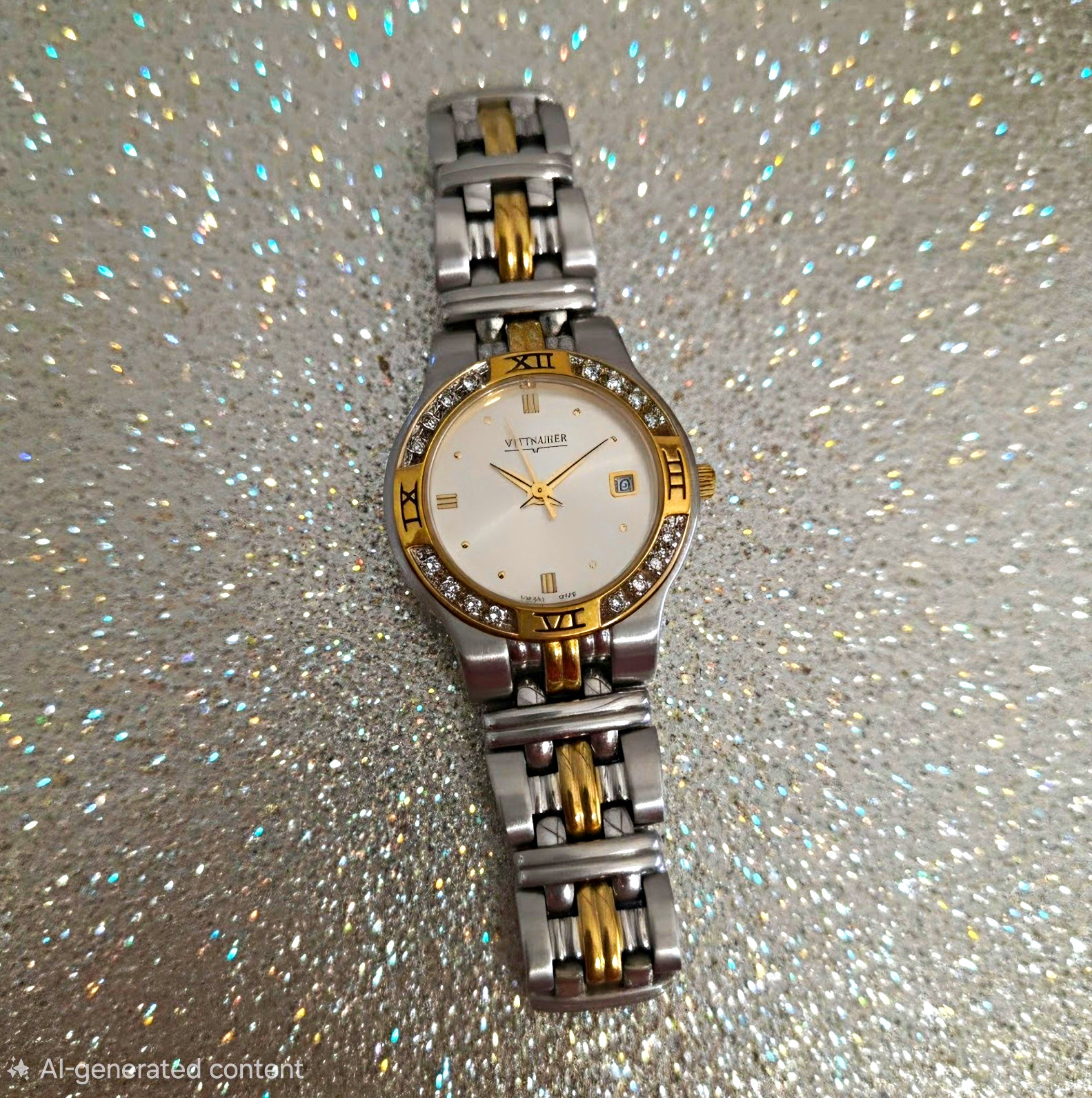 Wittnauer 12R12 Women’s Two-Tone Stainless Steel Quartz Date Diamond Bezel