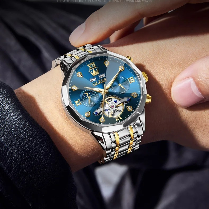 Automatic Mechanical Waterproof Watch Moon Phase Luxury Dial Men Men’s Strap