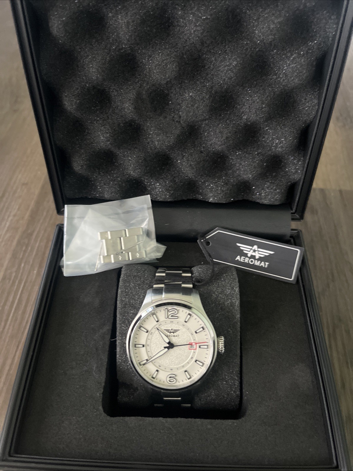 Aeromat Airspeed Automatic Pearl White Dial 44 mm w Stainless Steel Bracelet