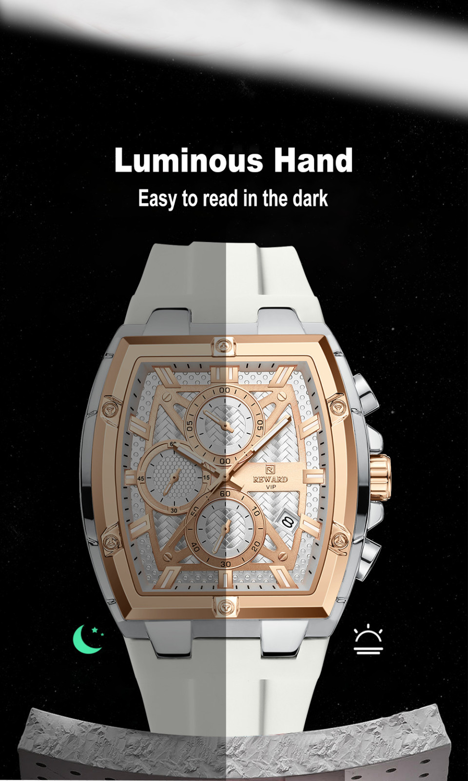 REWARD Men’s Tonneau Multifunction Chronograph Luminous Calendar Quartz Watch