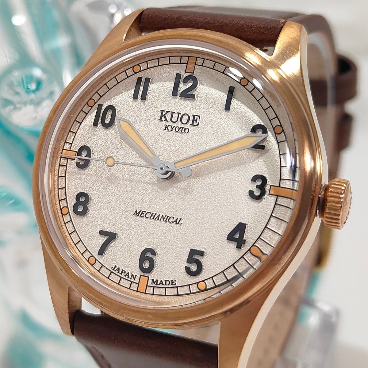 KUOE Kyoto Royal Smith 90-002 Ivory Waffle Dial Watch New Leather Band Japan