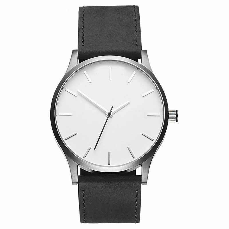 Men Wristwatch Large Dial Leather Strap Fashion Minimalist Quartz Analog Design