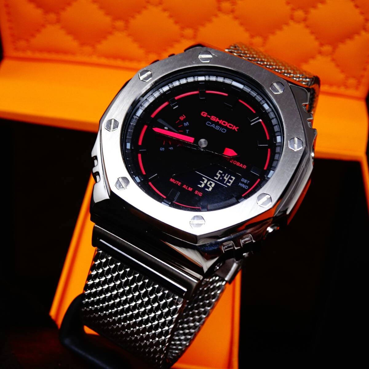〓New〓〓G-SHOCK Custom MOD〓Uses regular GA2100k body〓Stainless silver bezel &
