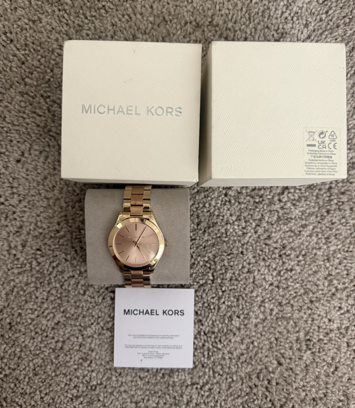 Michael Kors MK-3493 Two-Tone Gold/Rose SS Quartz Watch 50m w/ Box Manual