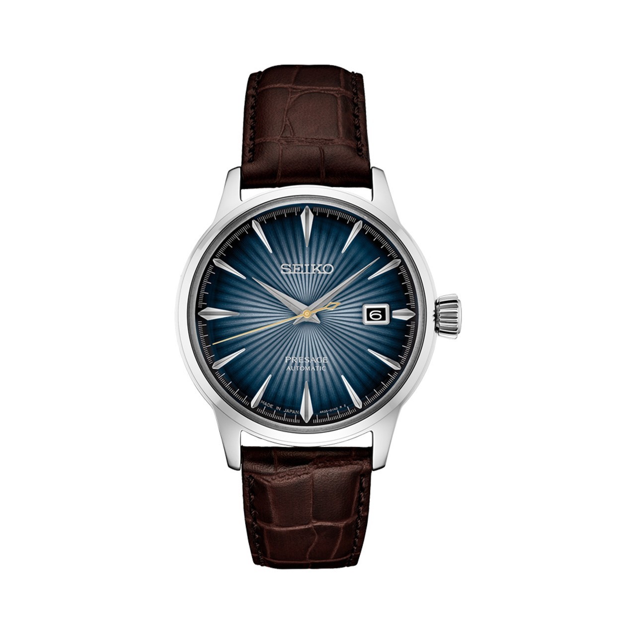 Seiko Presage Cocktail 40.5mm Blue Dial Dark Brown Leather Band Watch SRPK15