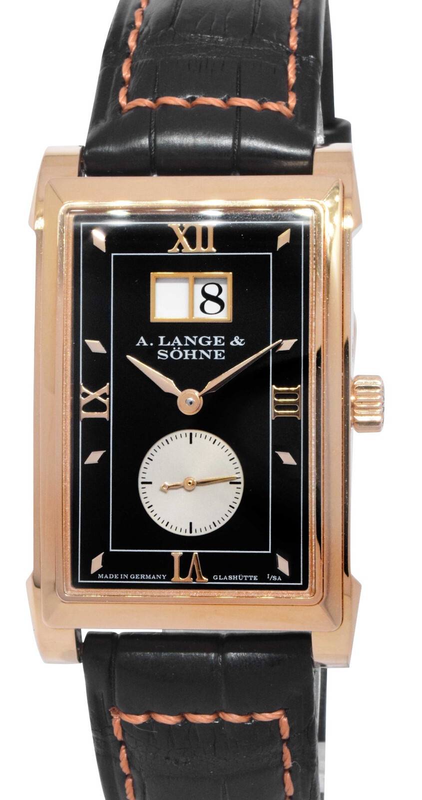 A. Lange & Sohne Cabaret 18k Rose Gold Black Dial Big Date Mens Watch 107.031