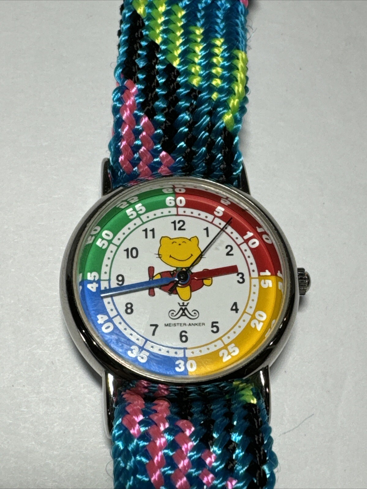 MEISTER ANKER Watch Cartoon Cat On Red/Yellow Airplane Works Nice Condition