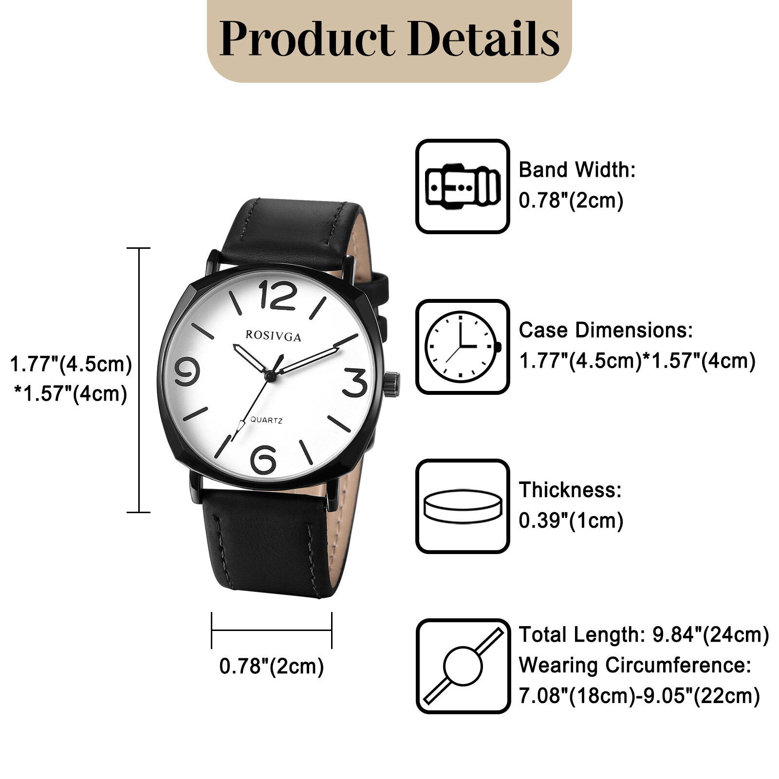 Simple Casual Men’s Large Digital Dial PU Leather Band Quartz Analog Wrist Watch