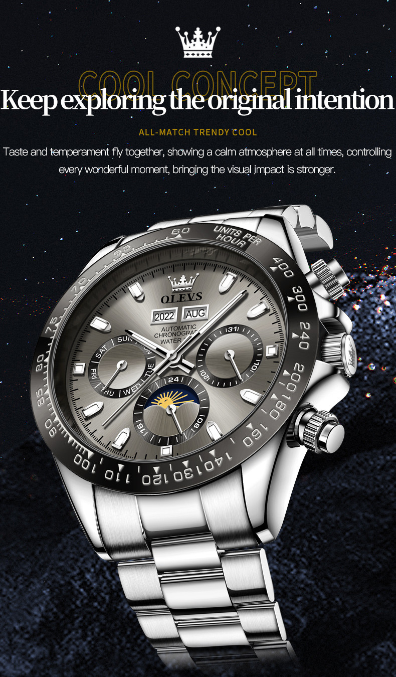 OLEVS Men Automatic Mechanical Luxury Stainless Steel Luminous Waterproof Watch