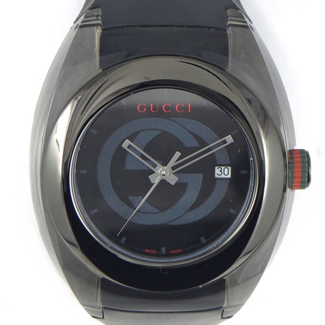 Gucci GG Sync 137.1 Watch Date Black Dial SS Resin Rubber Strap From Japan