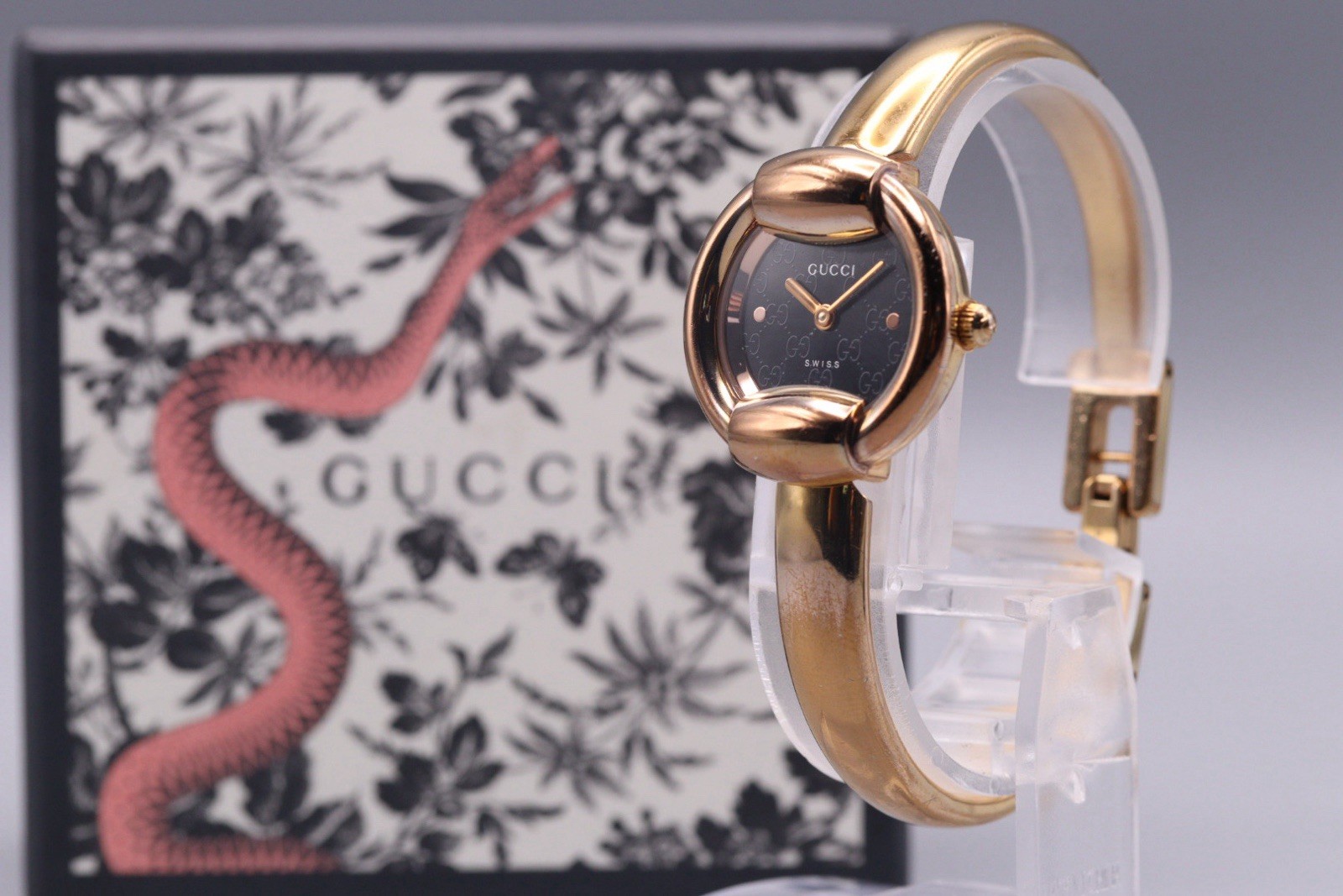 [Near MINT w/Box] GUCCI 1400L GG Black Dial Rose Gold 25mm Quartz Ladies Japan