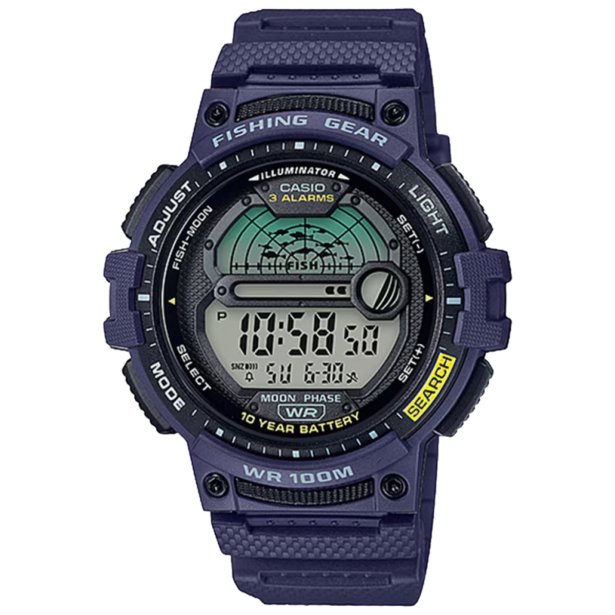 Casio WS-1200H-2AV Digital Sport 100M WR Timer Moon Data Alarm LED Stopwatch