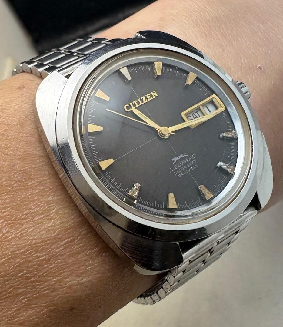 Citizen Leopard Super Beat Auto Watch Working 38mm 18.5cm 7.28in Vintage Japan