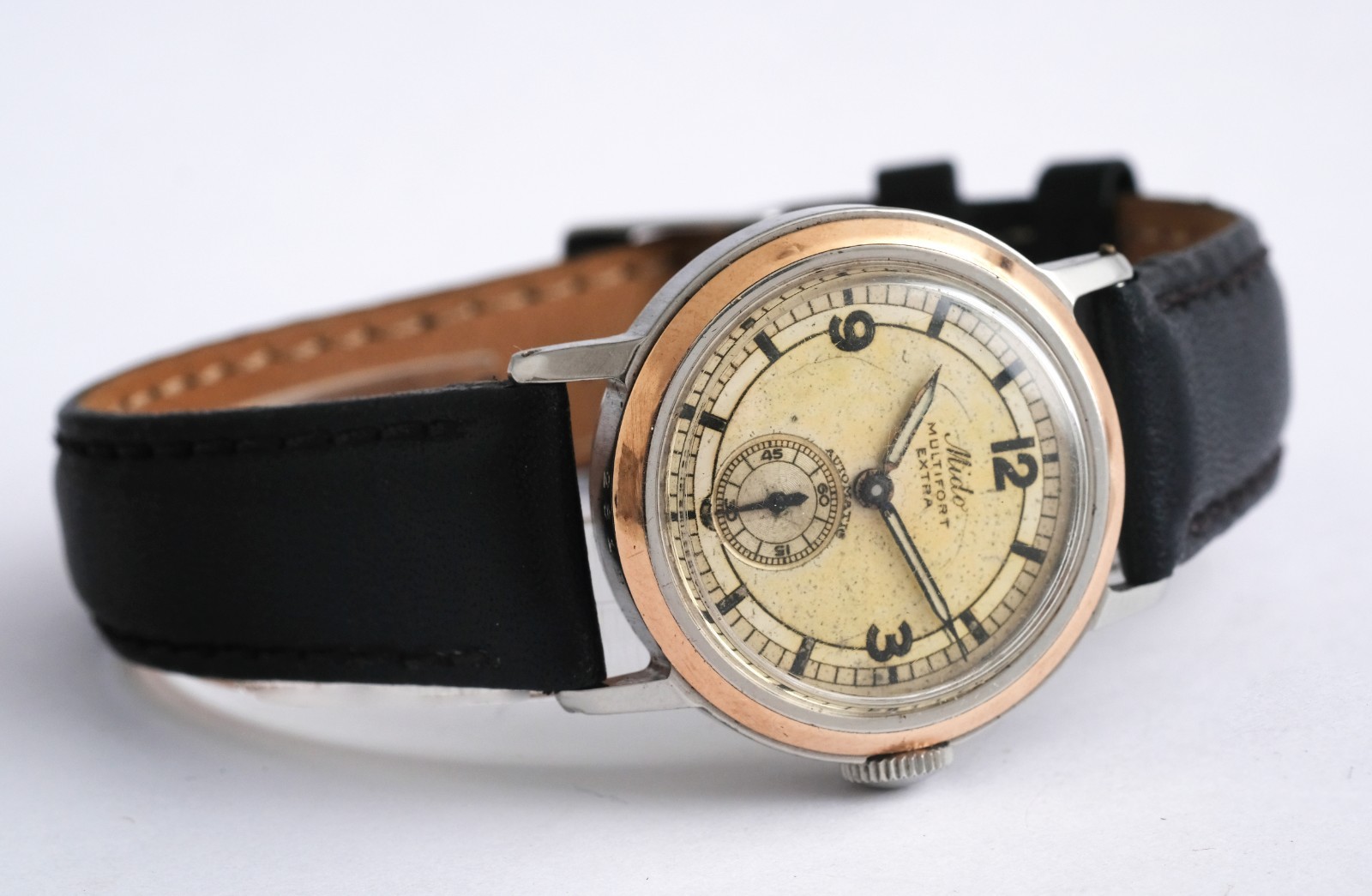 Vintage Mido Multifort Extra, gold bezel, automatic, two-tone dial, 29 mm diamet