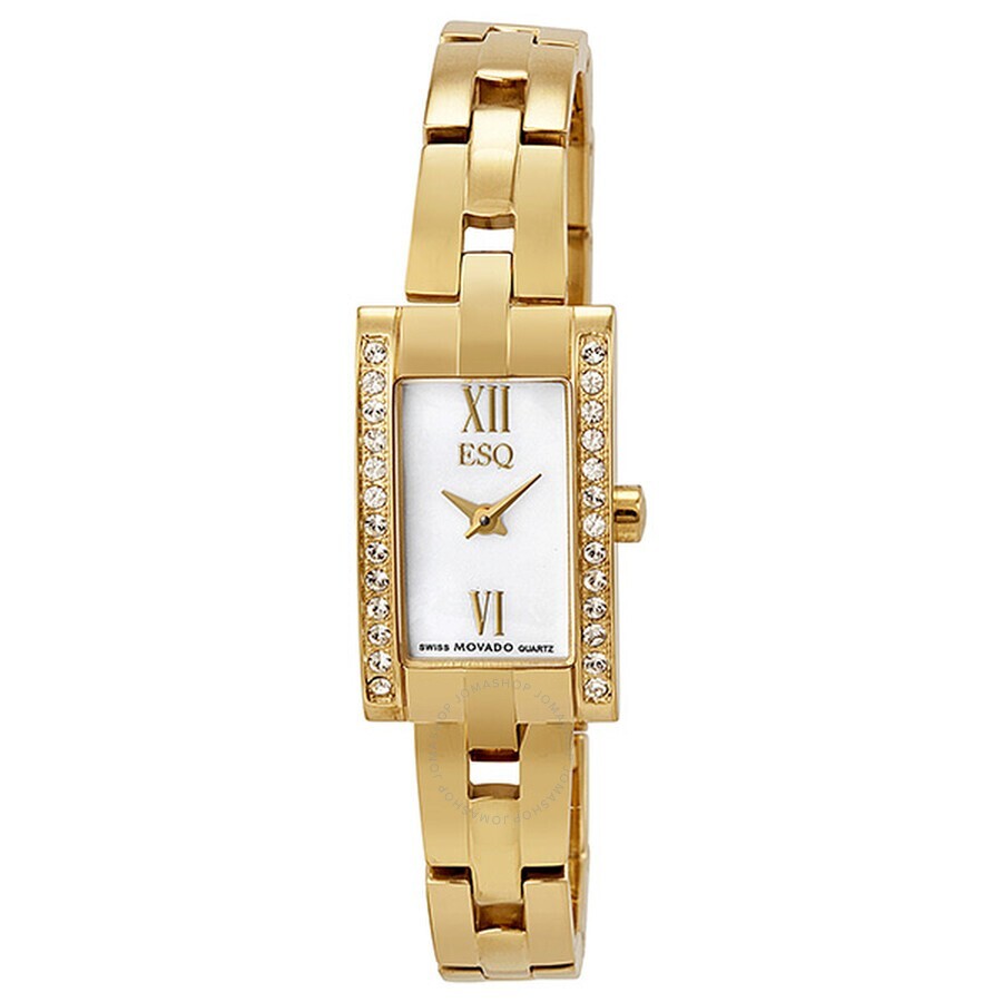 ESQ BY MOVADO Flair Swarovski Crystal MOP Dial Gold IP Stainless Woman’s Watch