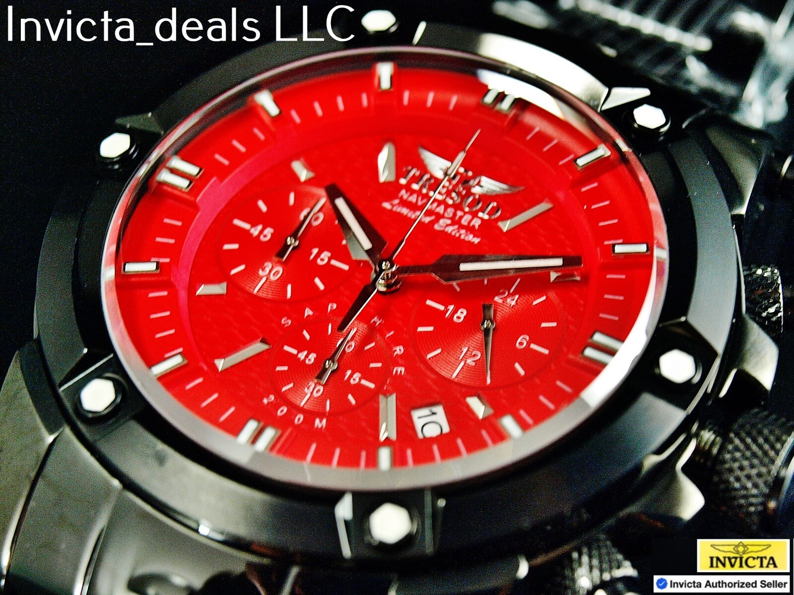 Tresod Men’s NAVMASTER Chronograph Red Dial Black Tone Sapphire Crystal SS Watch
