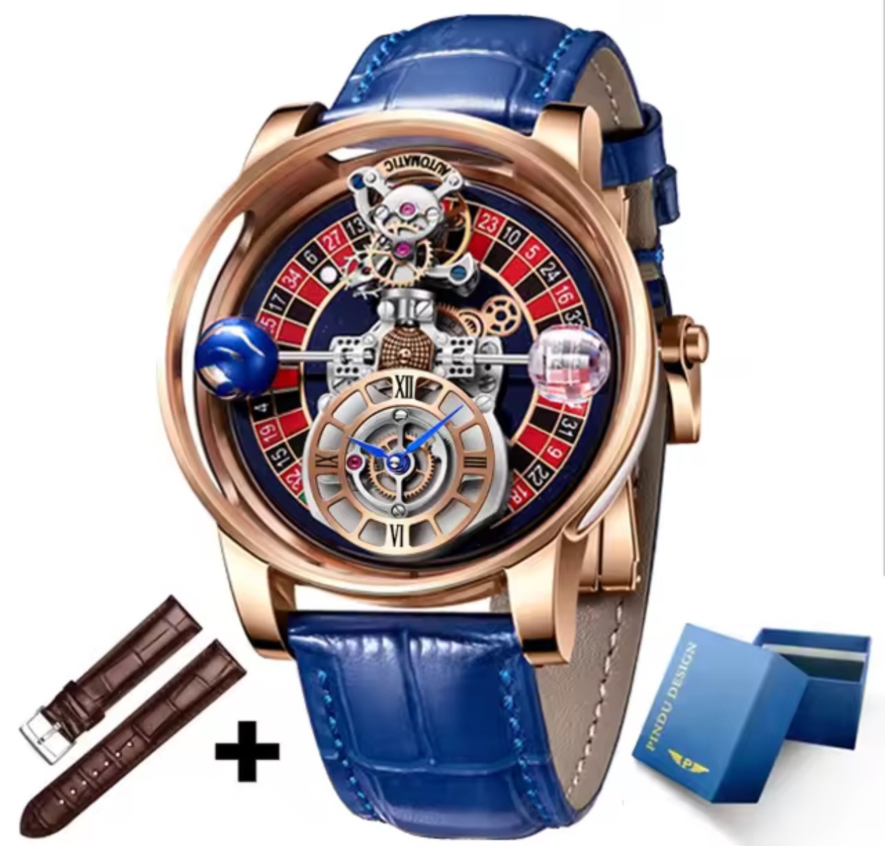 Celestial Men’s Transparent Case Leather Quartz Watch Waterproof Time Adjustment