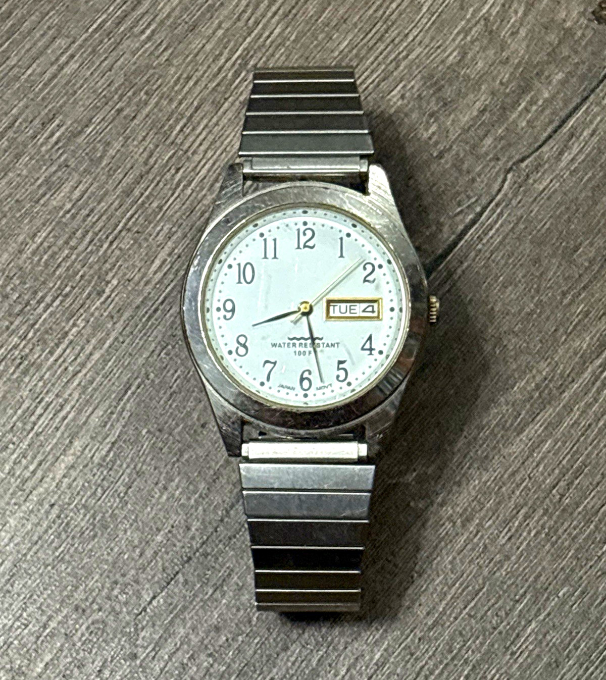 Pt948 pc33 men’s quartz day date watch Japan movt stretch band