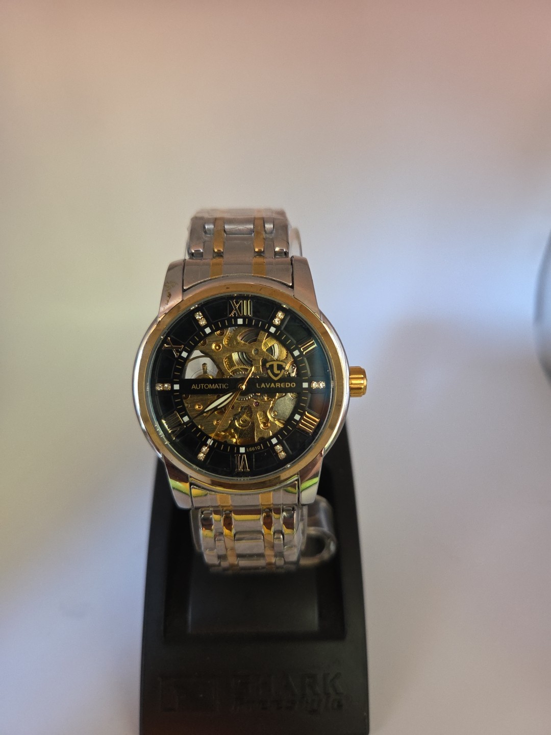 Lavaredo Automatic Skeleton Watch Men 42mm Black Gold Silver Tone 8.25″ WRIST