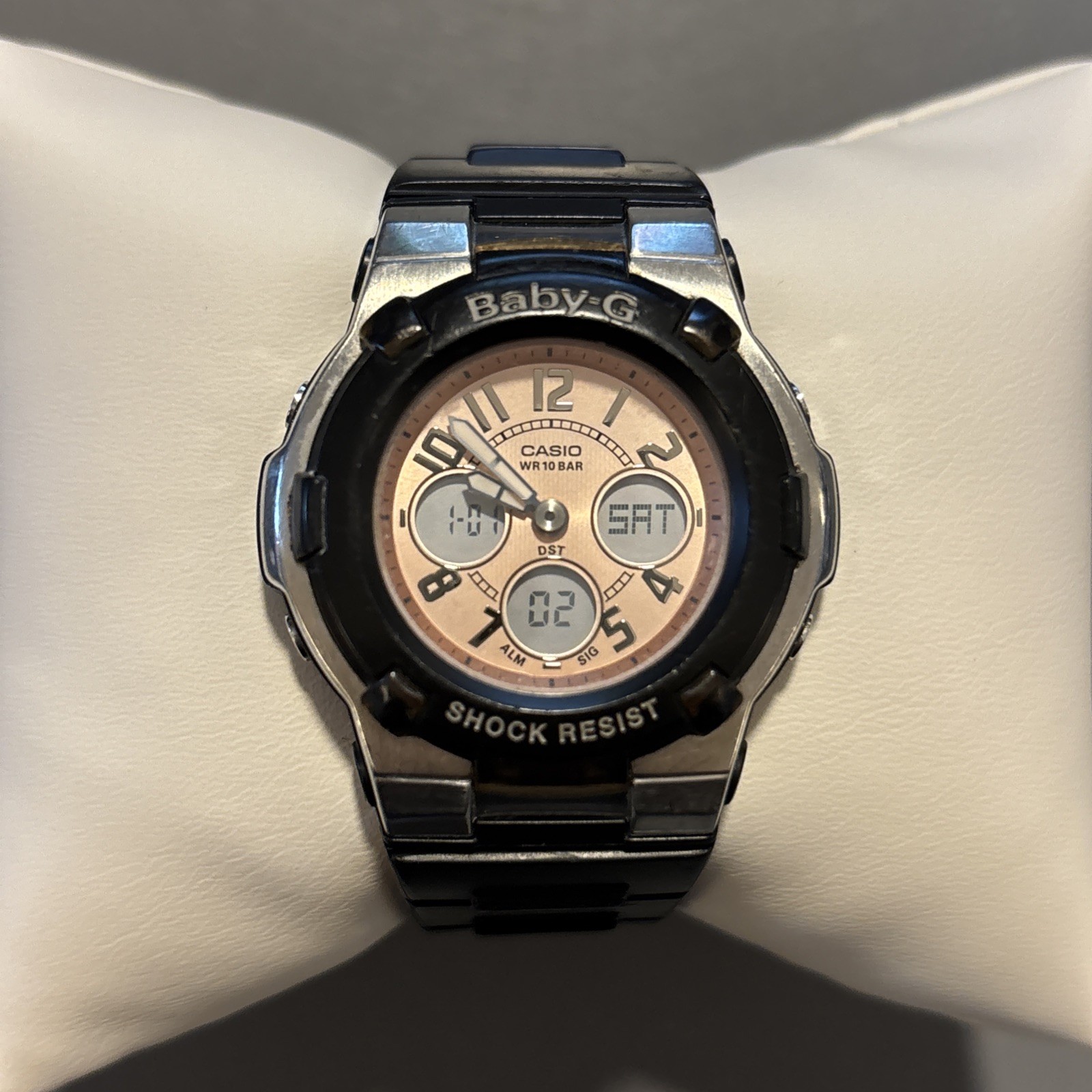 Casio Baby-G Digital Watch BGA-110 Black Stainless Pink WR 100m – Works!