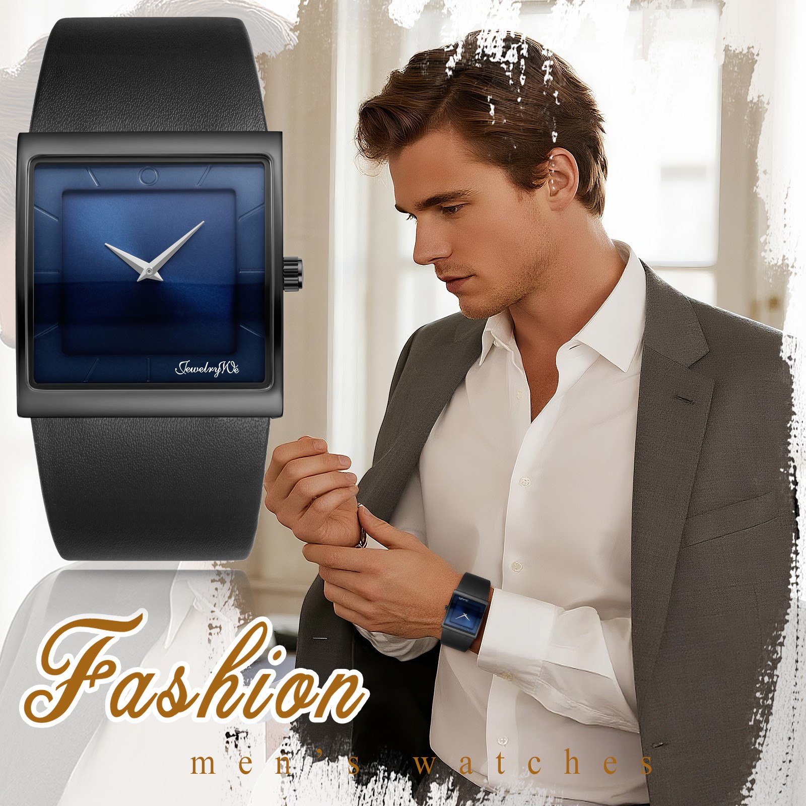 Leather Strap Square Analog Quartz Watch Japanese Movement Business Casual 3ATM