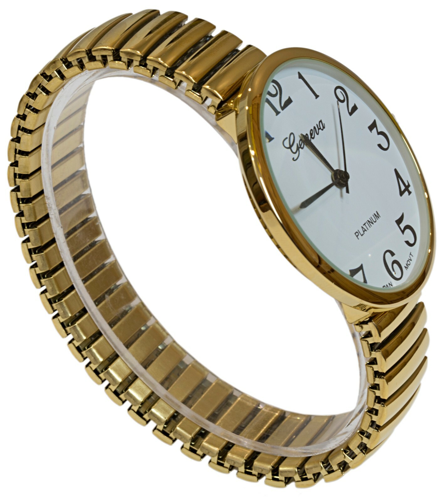 Gold Super Large Size Round Face Stretch Band Easy to Read Geneva Women’s Watch