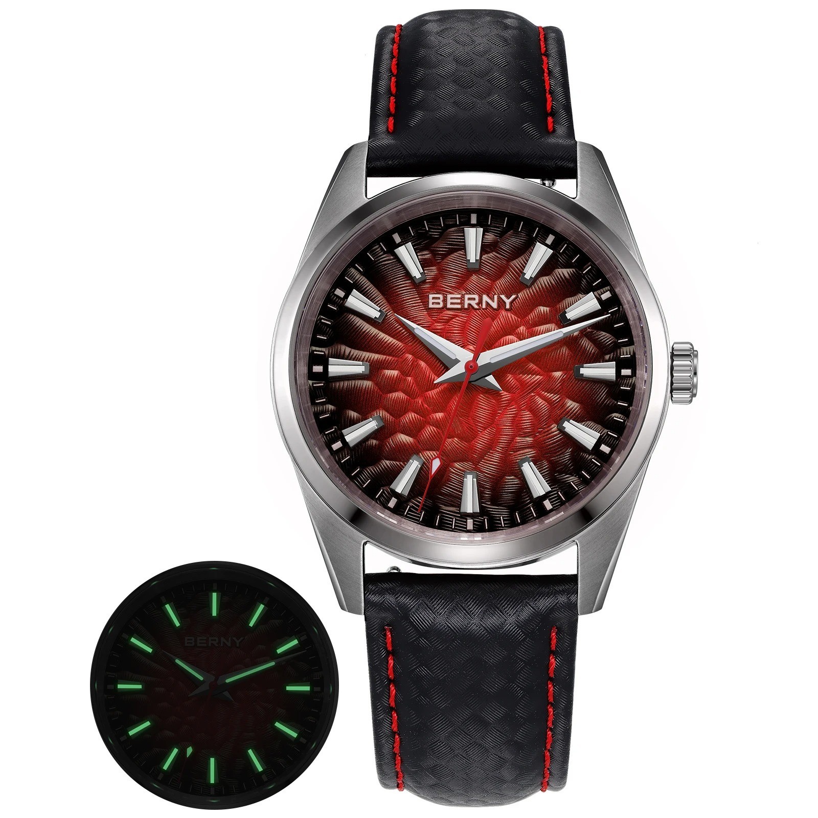 38MM BERNY Quartz Watch Men’s Luxury Sapphire 100M Waterproof Leather Gift NEW