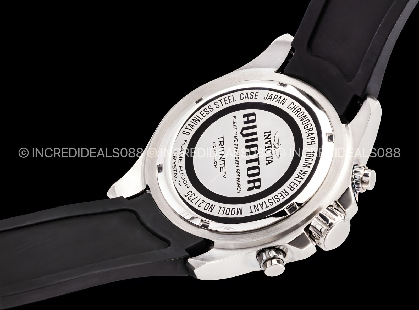Invicta Mens AVIATOR Multi Function Black Carbon Fiber Dial Black Strap SS Watch