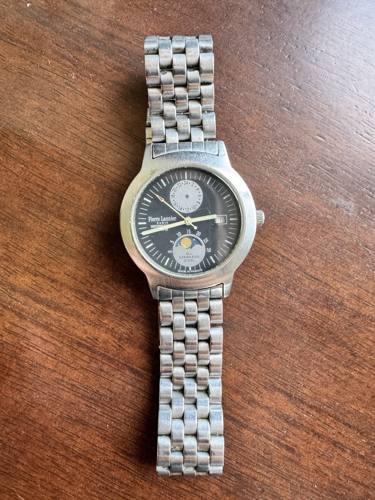 Pierre Lannier 124C1 Moonphase Watch – Made in France – All Stainless Steel