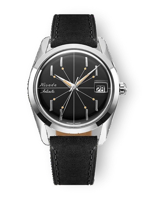 Nivada Grenchen Antarctic Spider Black Dial, classic 35mm size, New, Never Worn