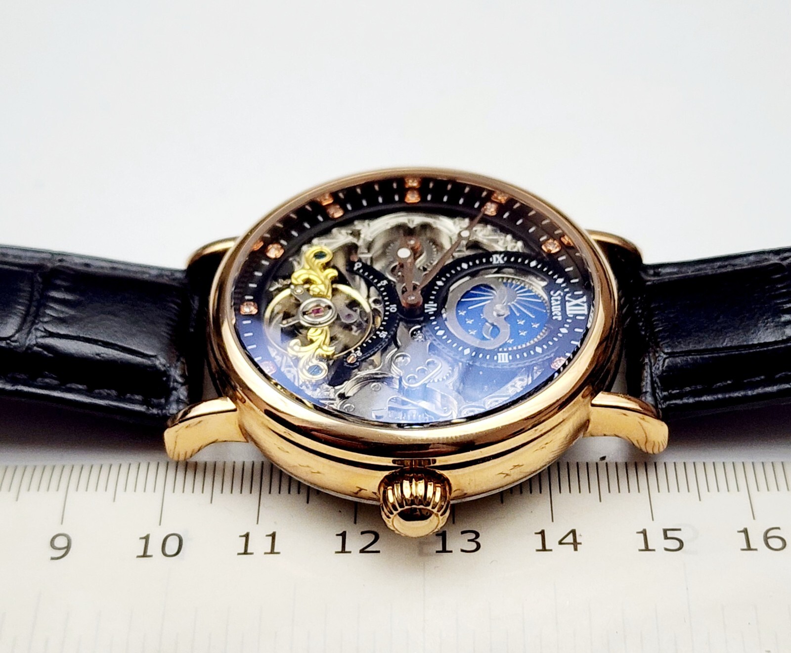 Men’s SKELETON AUTOMATIC Watch STAUER 46334. Phases Day/Night