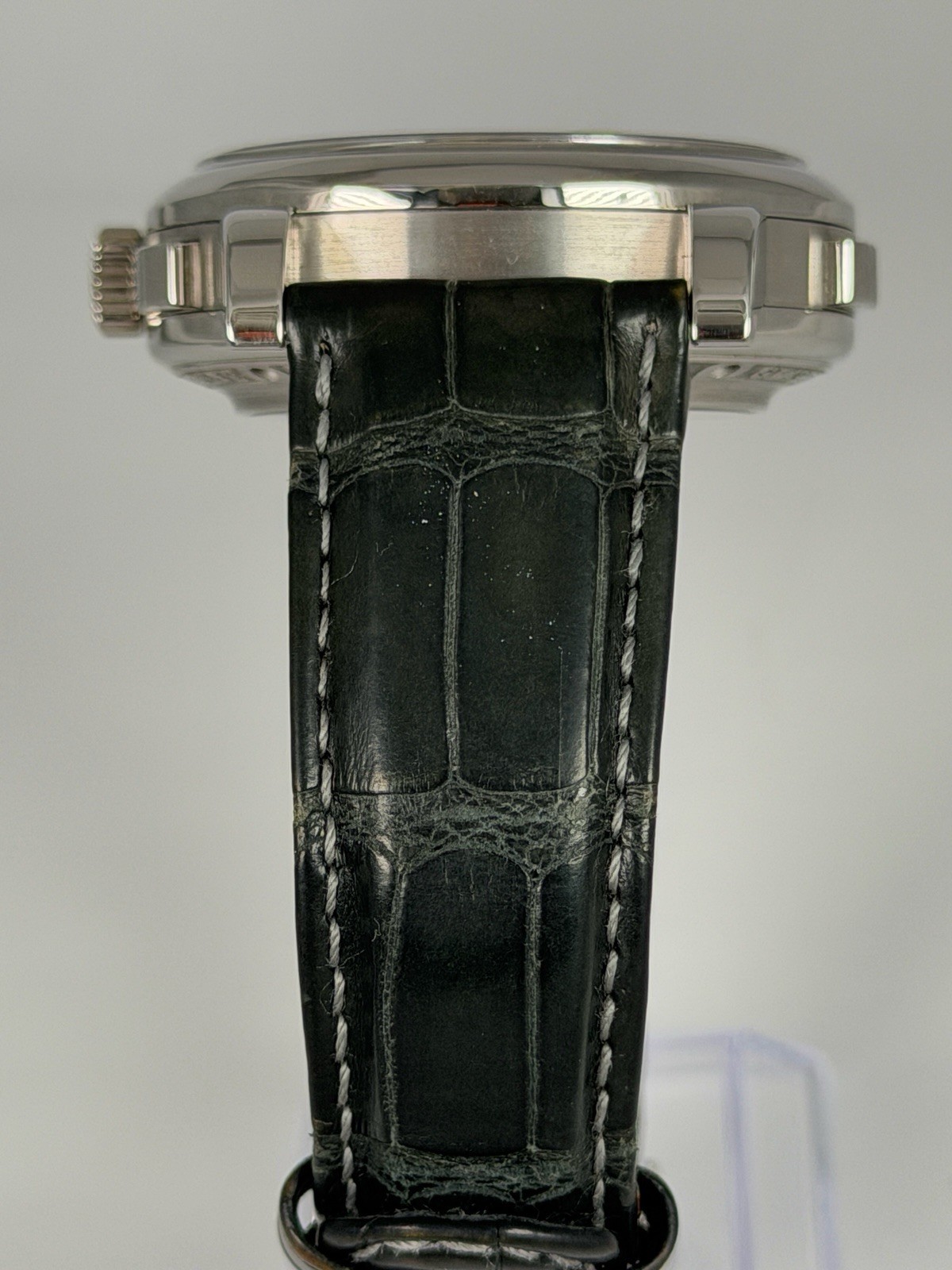 A Lange Sohn 404.035 Double Split Platinum Watch Only Green Strap