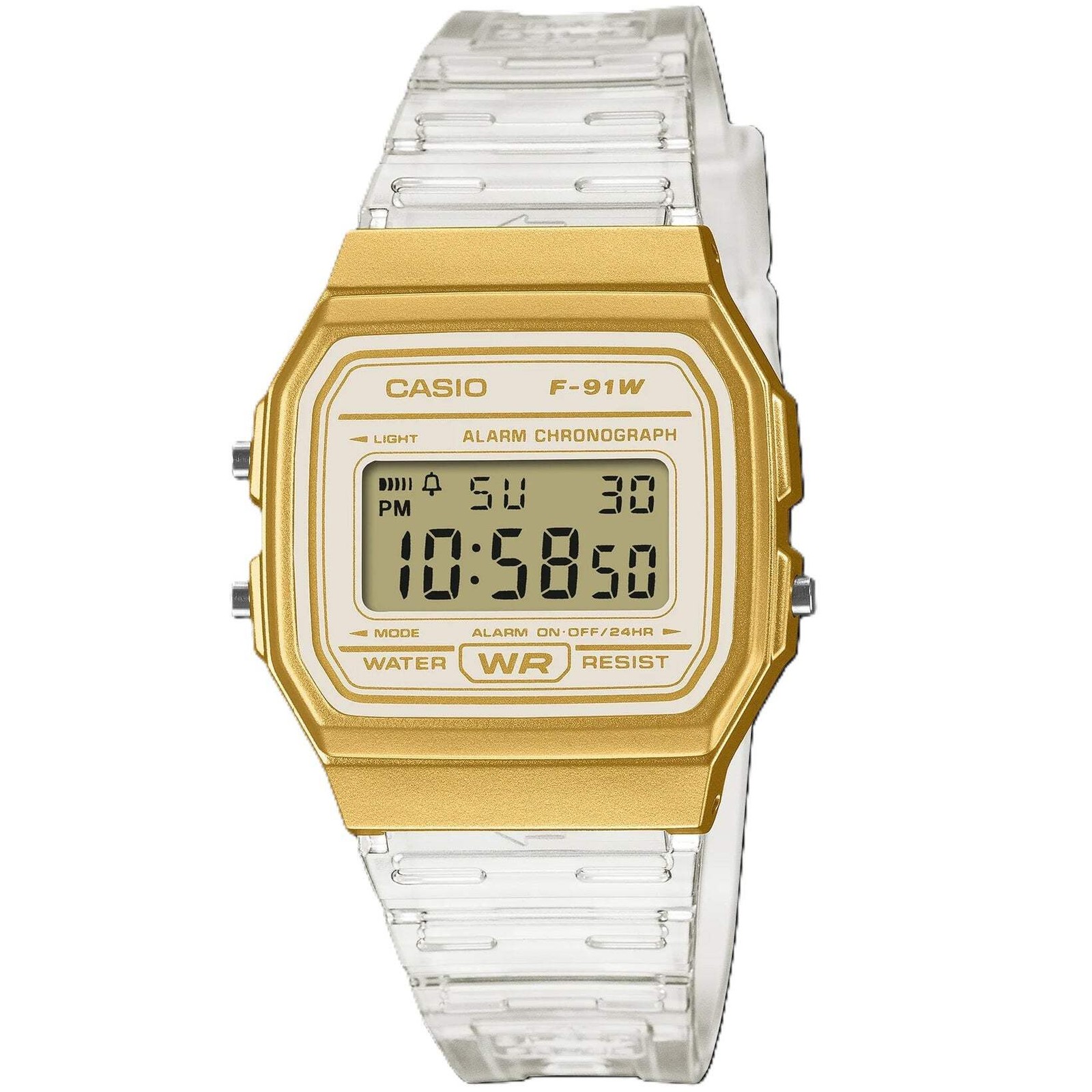 Casio Gold/Transparent Strap Classic Unisex Digital Watch F-91WS-7A2