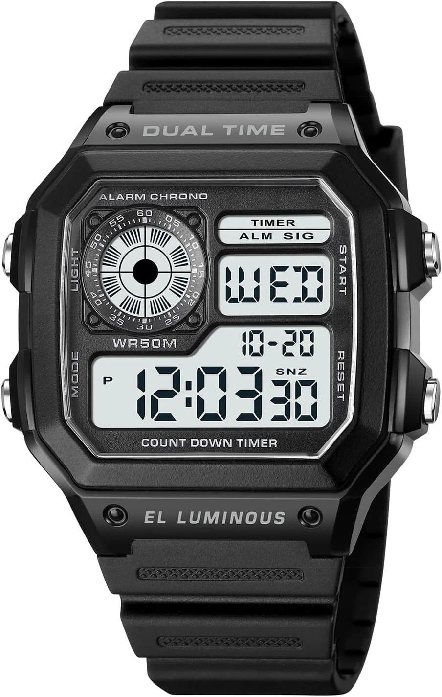 Men’S Digital Multi-Function Watches Dual Time Alarm Stopwatch Countdown Backlig