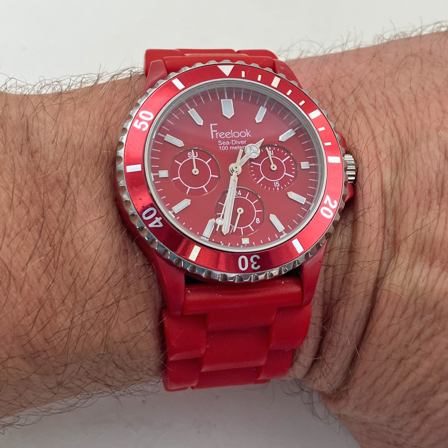 Freelook Sea Diver Dive Style Watch Fixed Bezel Red Resin Case WR 100m 40mm Mens