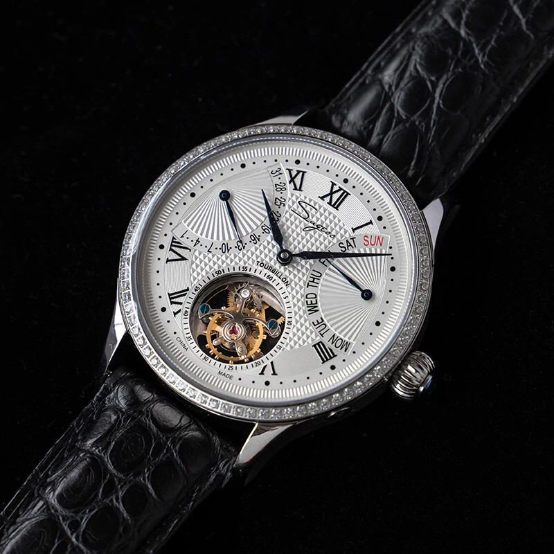 1PC Sugess Tourbillon Master Day Date Seagull ST8004 Mechanical Watch SU8004SBED