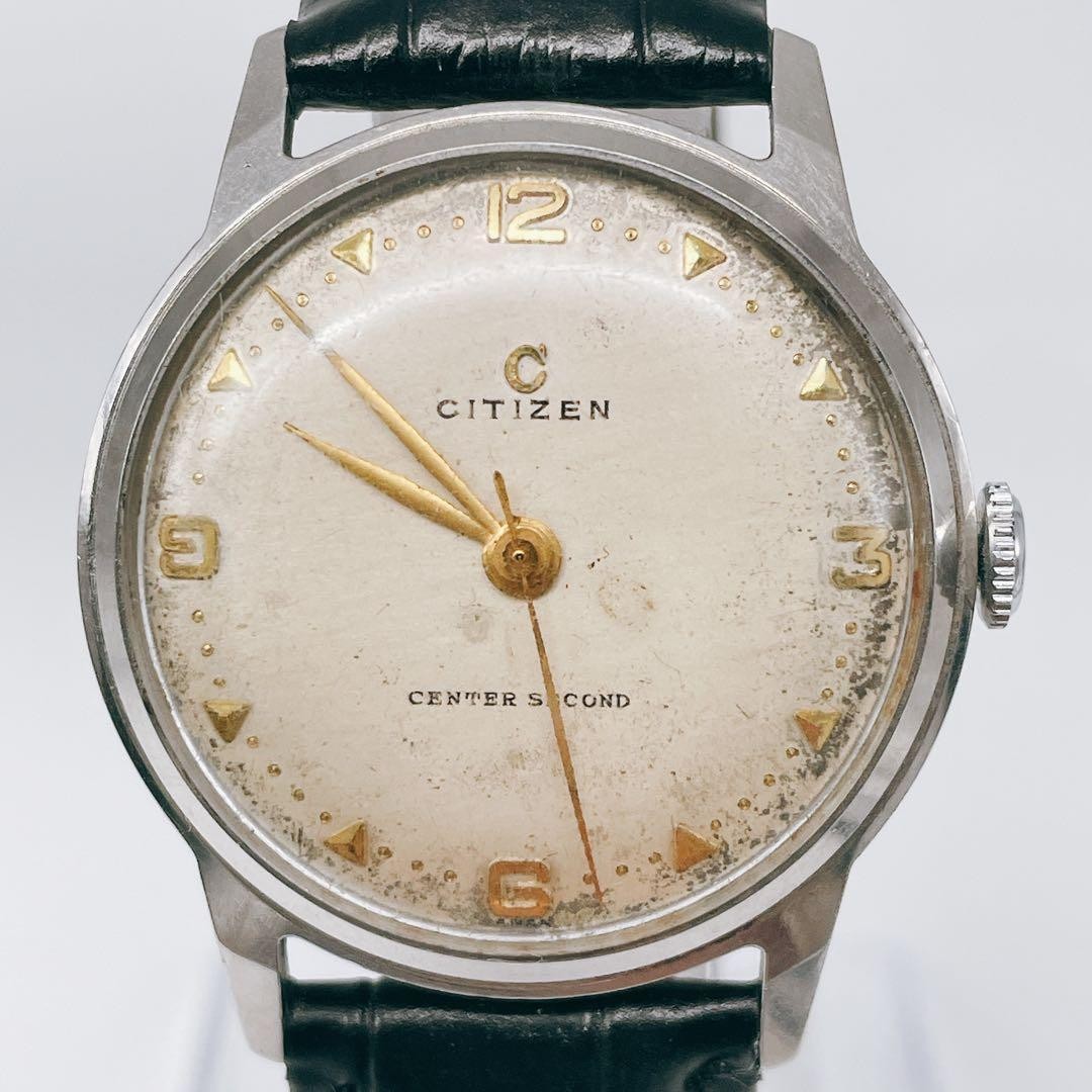 Citizen Vintage Hand-wound Center Second Black Wristwatch Japan 073647