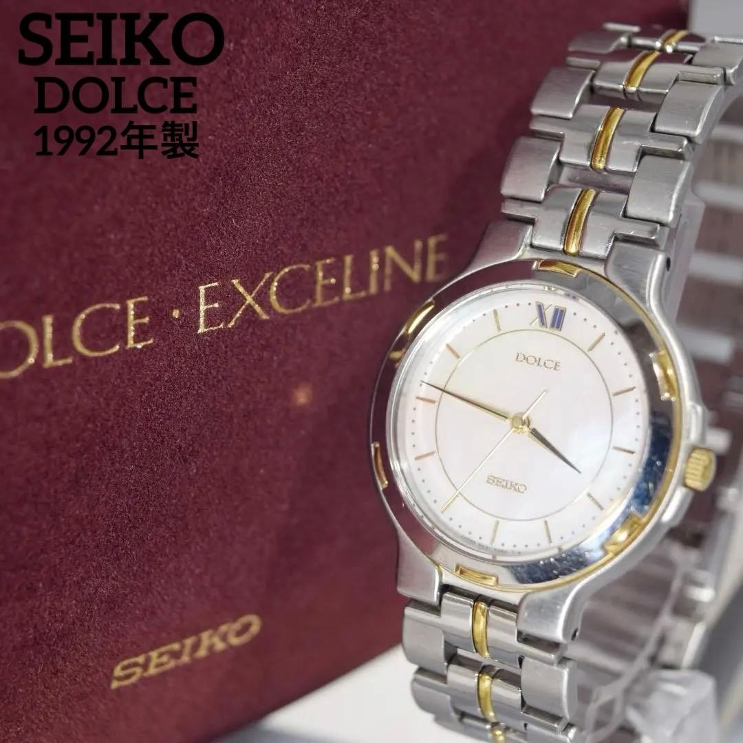 Seiko Dolce 5E31-6D50 34.2mm 18cm Wrist Quartz Mens Watch White Dial Gold 100m